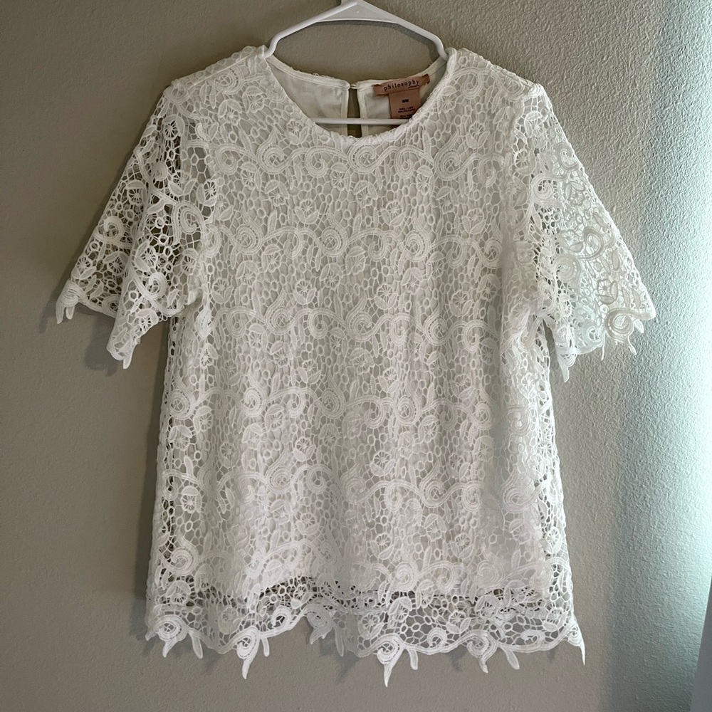 Philosophy- white lace top with white underlining
